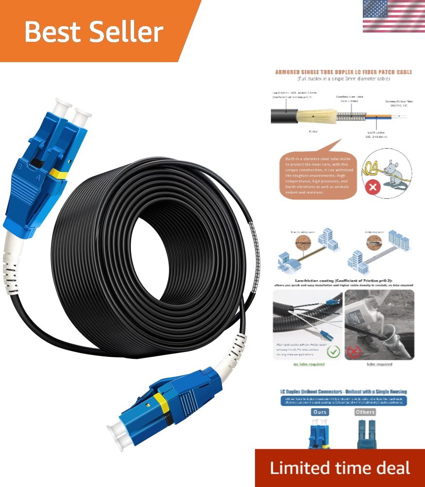 75m Uniboot LC to LC Outdoor Armored Fiber Patch Cable, Low Friction, 10Gbps
