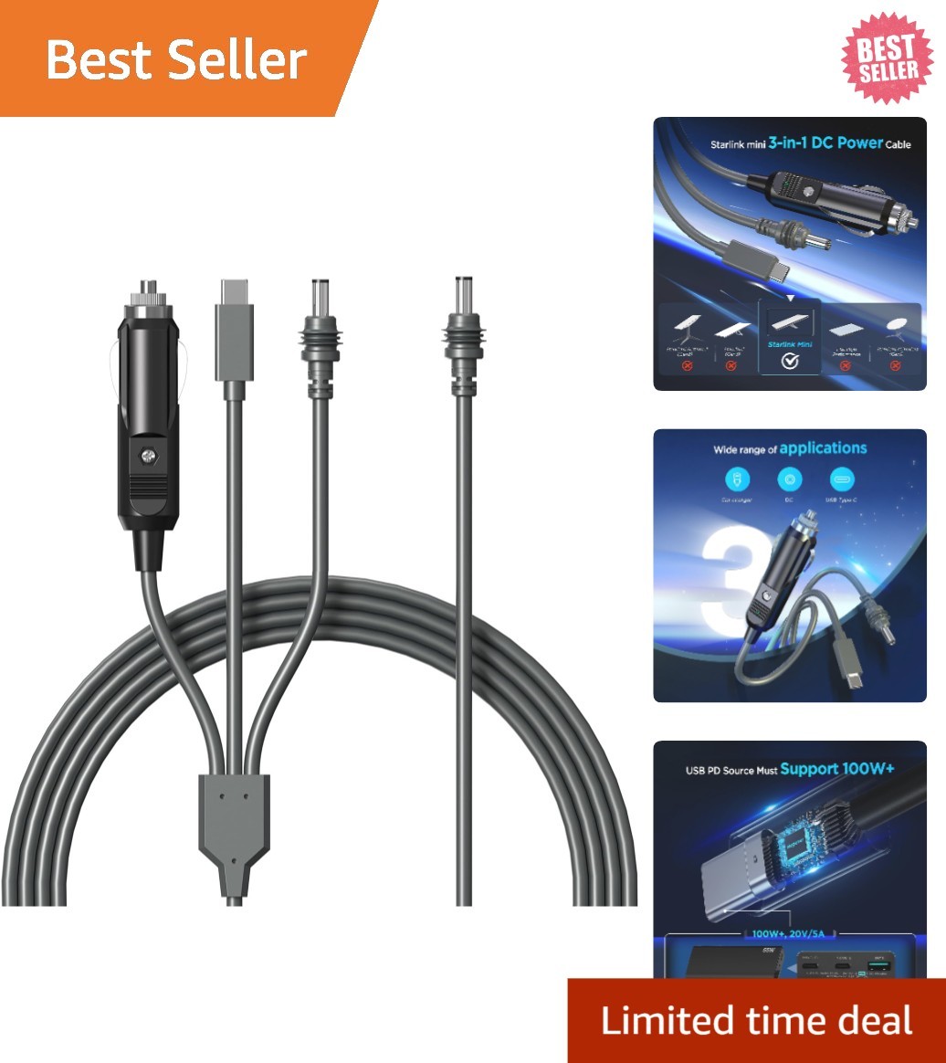 10FT Waterproof Starlink Mini Power Cable: USB-C & DC 3 in 1 Charging Solution