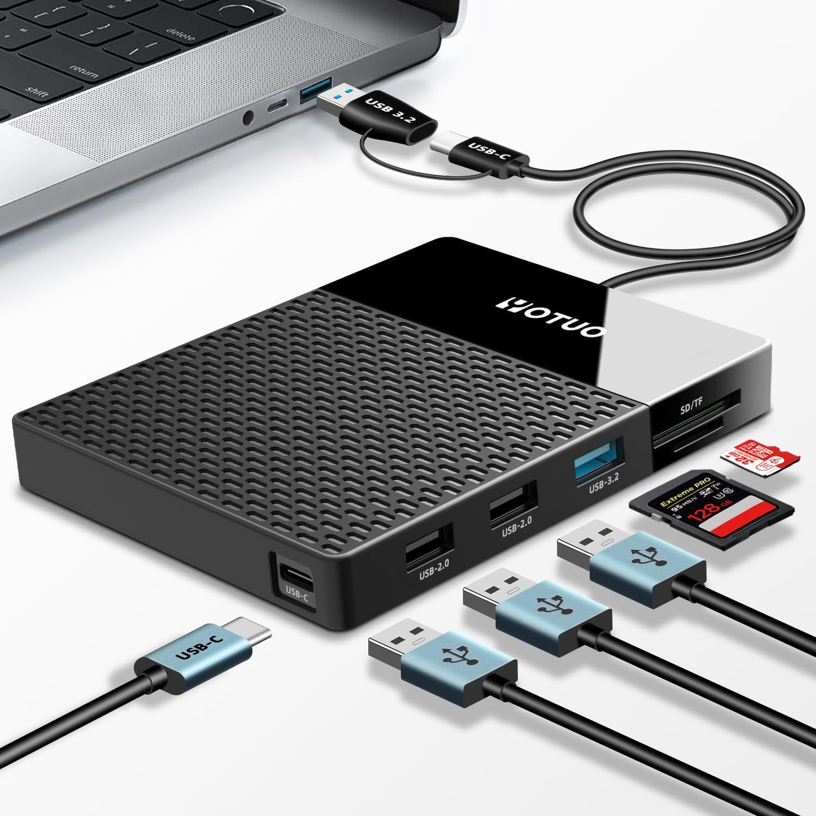 1TB External Hard Drive USB C Multiport Hub 7-in-1 HDD SD TF Card Reader Docking