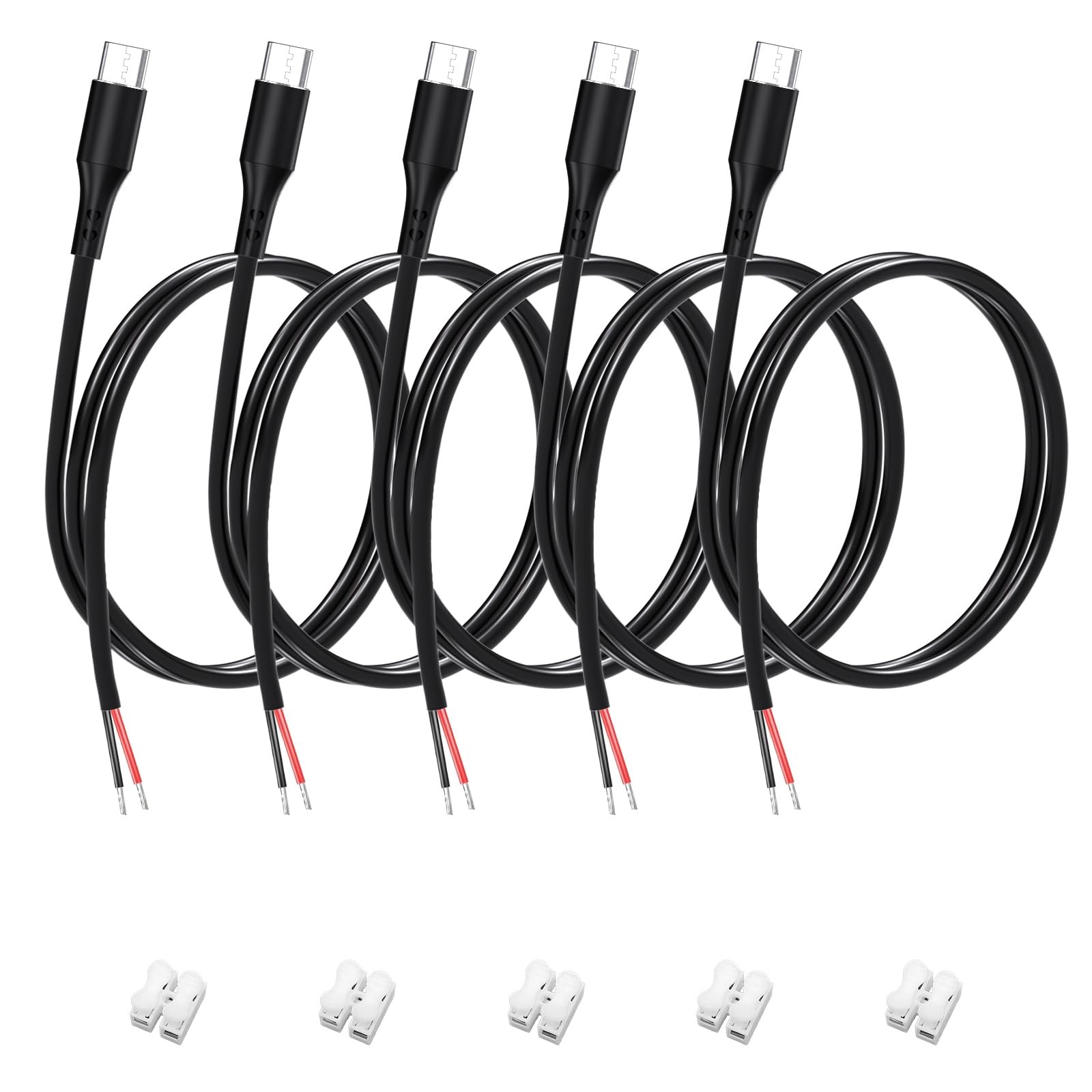 USB C to 2 Pin Bare Wire Power Cable,5V/3A C 1 meter (3.2 feet), blak