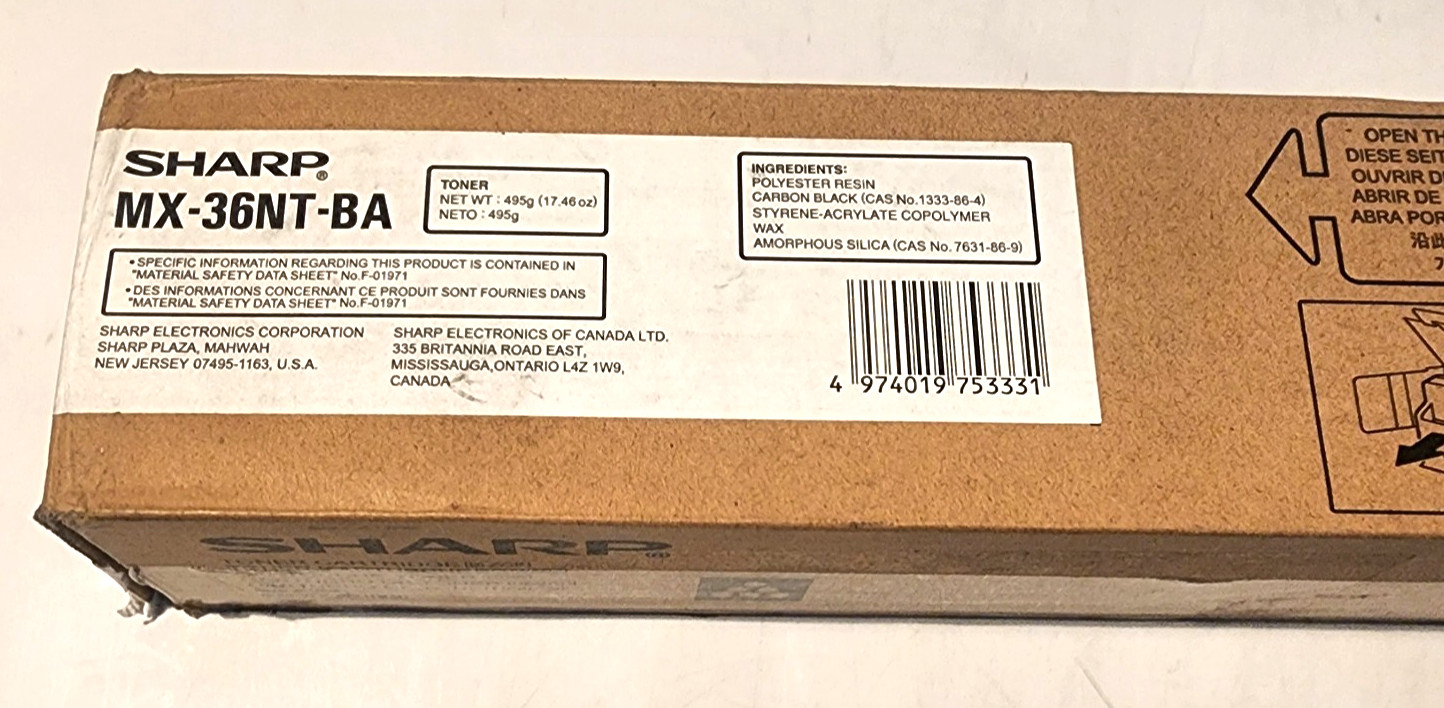 Sharp MX-36NT-BA Black Toner Cartridge MX-2610N 2615 2640 Genuine New Sealed Box