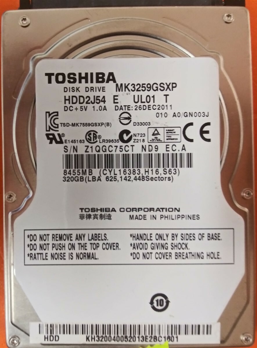 ⭐️⭐️⭐️⭐️⭐️ HDD Hard Drive SATA Laptop 2.5" Toshiba MK3259GSXP 320GB F: A0/GN003J