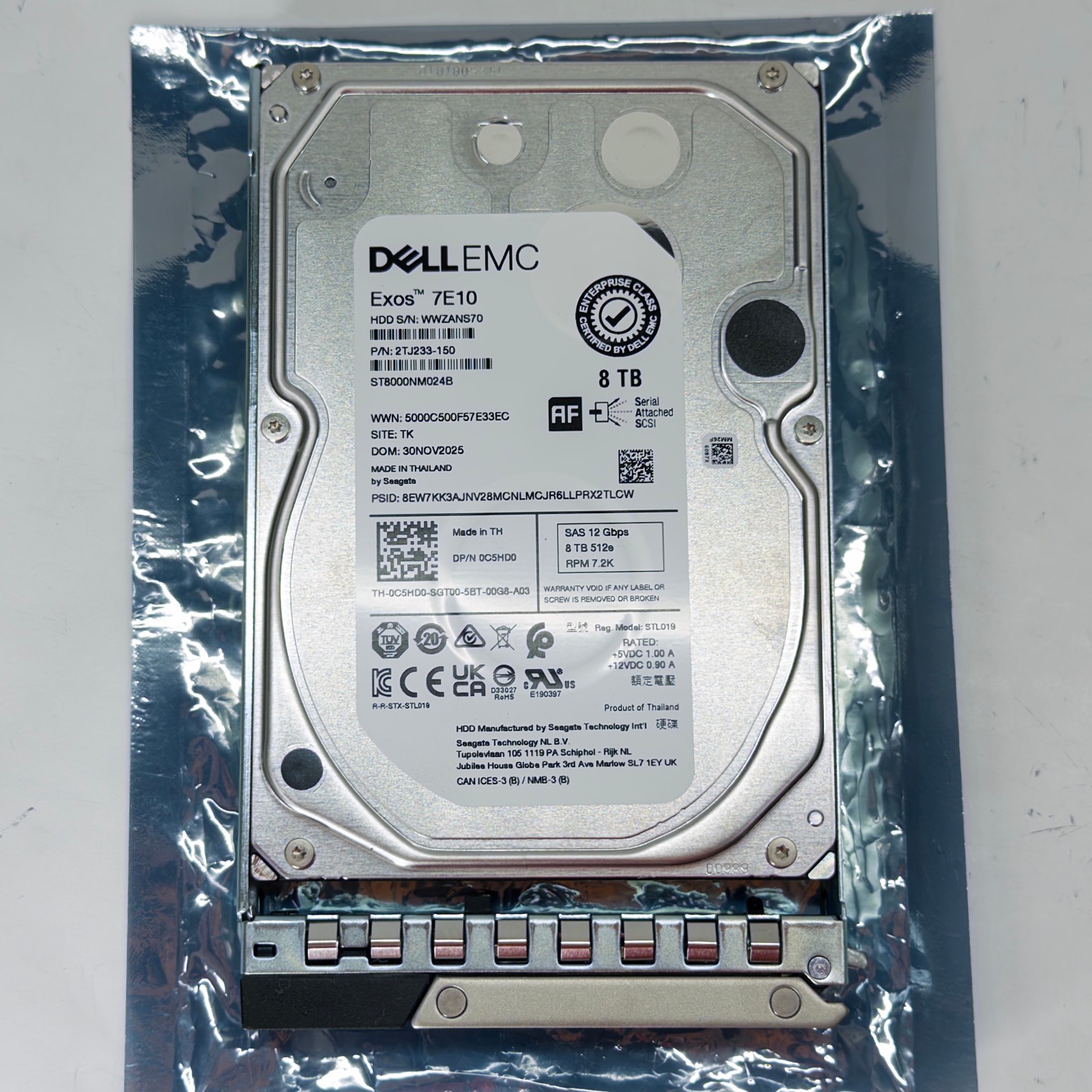 Dell Seagate 8TB 7.2K SAS3 12Gb/s 3.5'' HDD Hard Drive 0C5HD0 w Tray Under 11 Hr