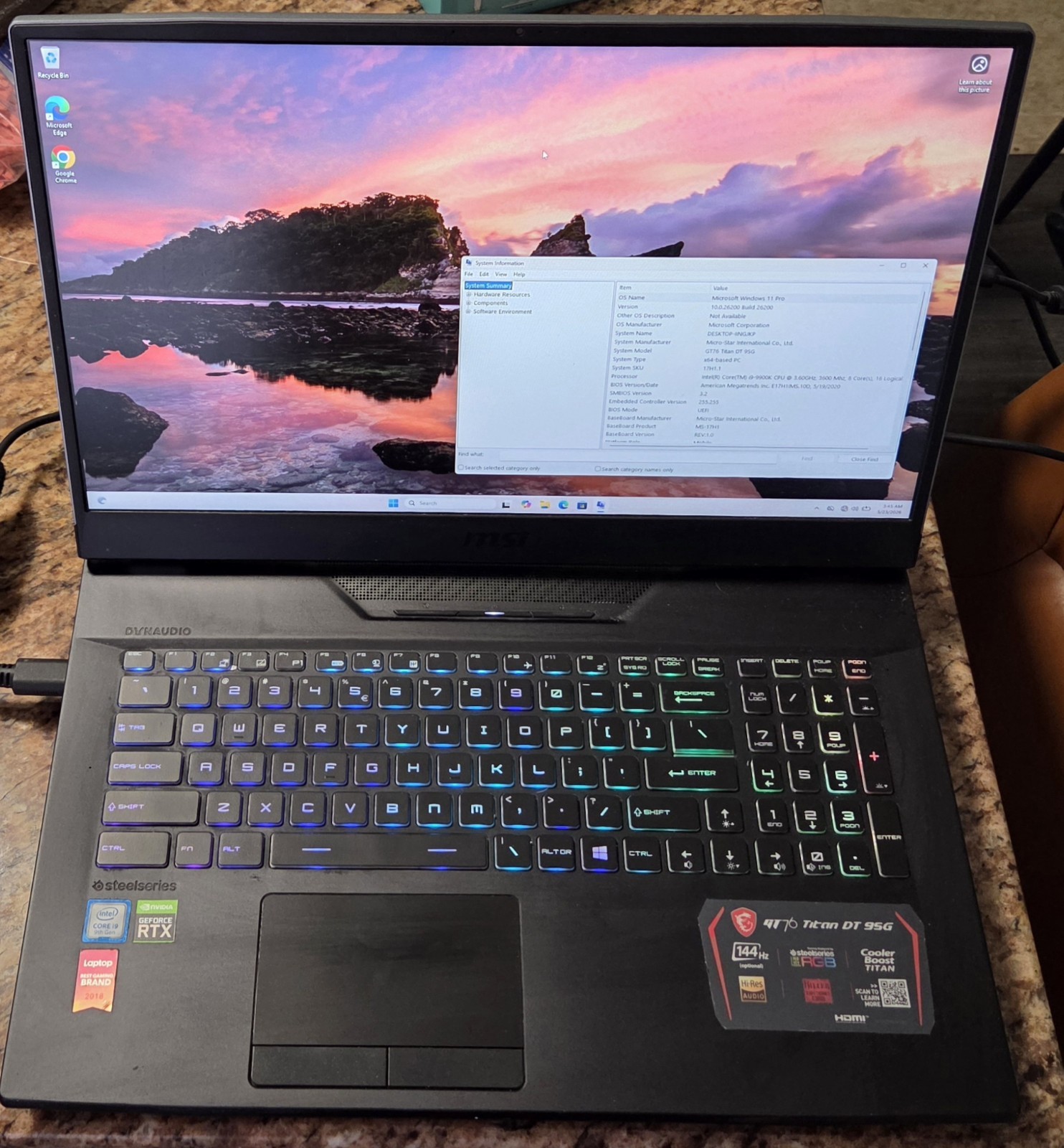 MSI GT76 Titan 9SG 17.3" with Eurocom Charger 