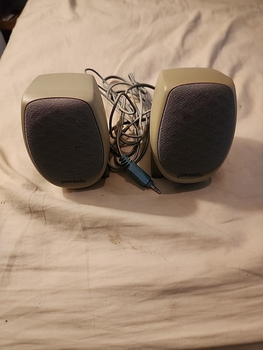 Vintage Polk Audio Speakers Desktop Computer Gray Wired Right And Left Tested