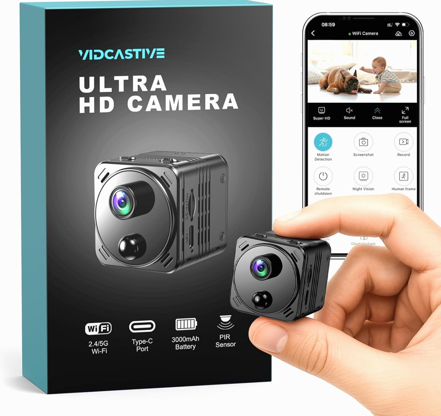 4K Mini Dual-Band 2.4/5GHz WiFi Indoor with AI Human Detection Night Vision