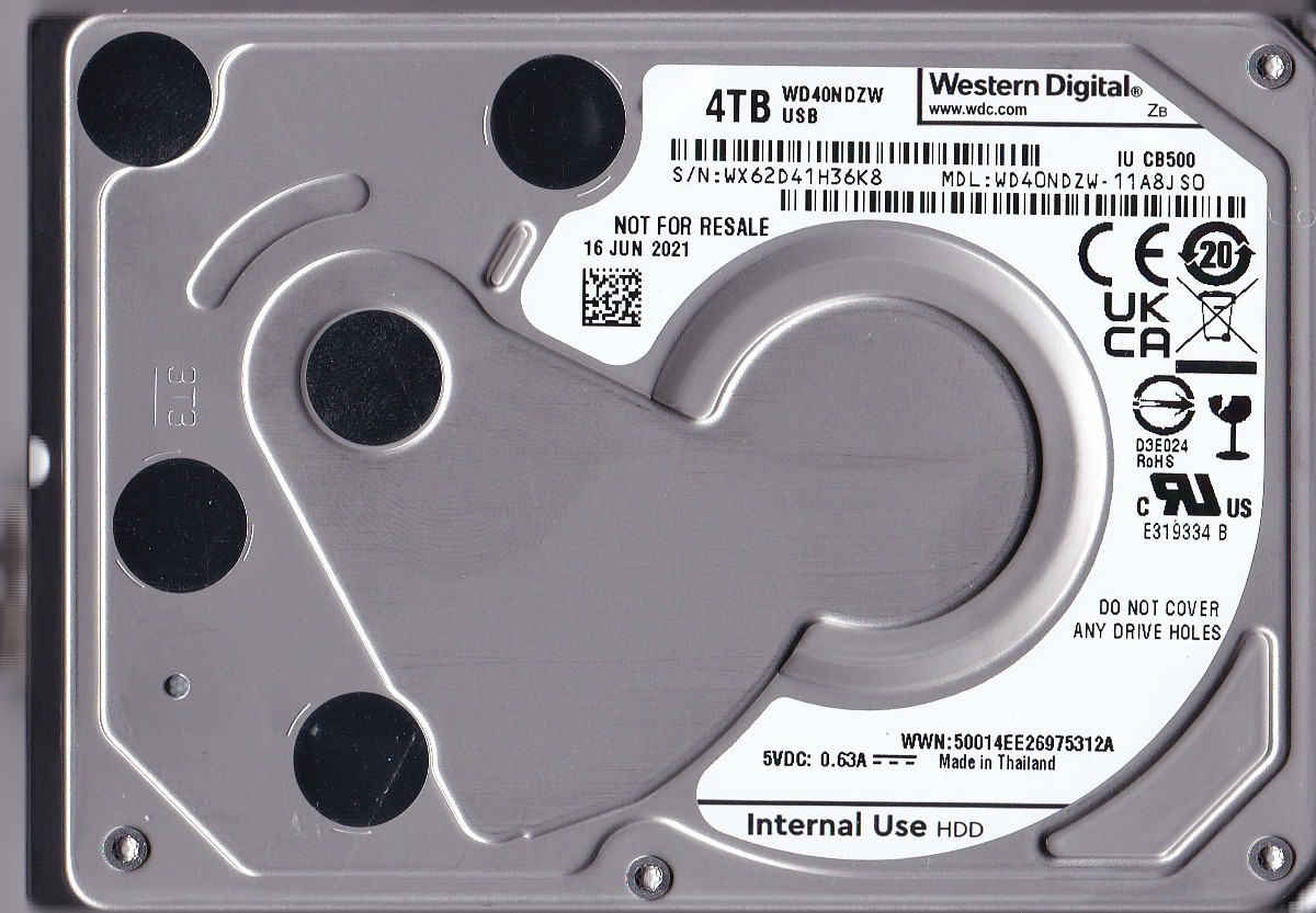 WD40NDZW-11A8JS0 s/n: WX62D4 JUN 2021 4TB USB Spyglass-2 ULTRALT WESTERN DIGITAL