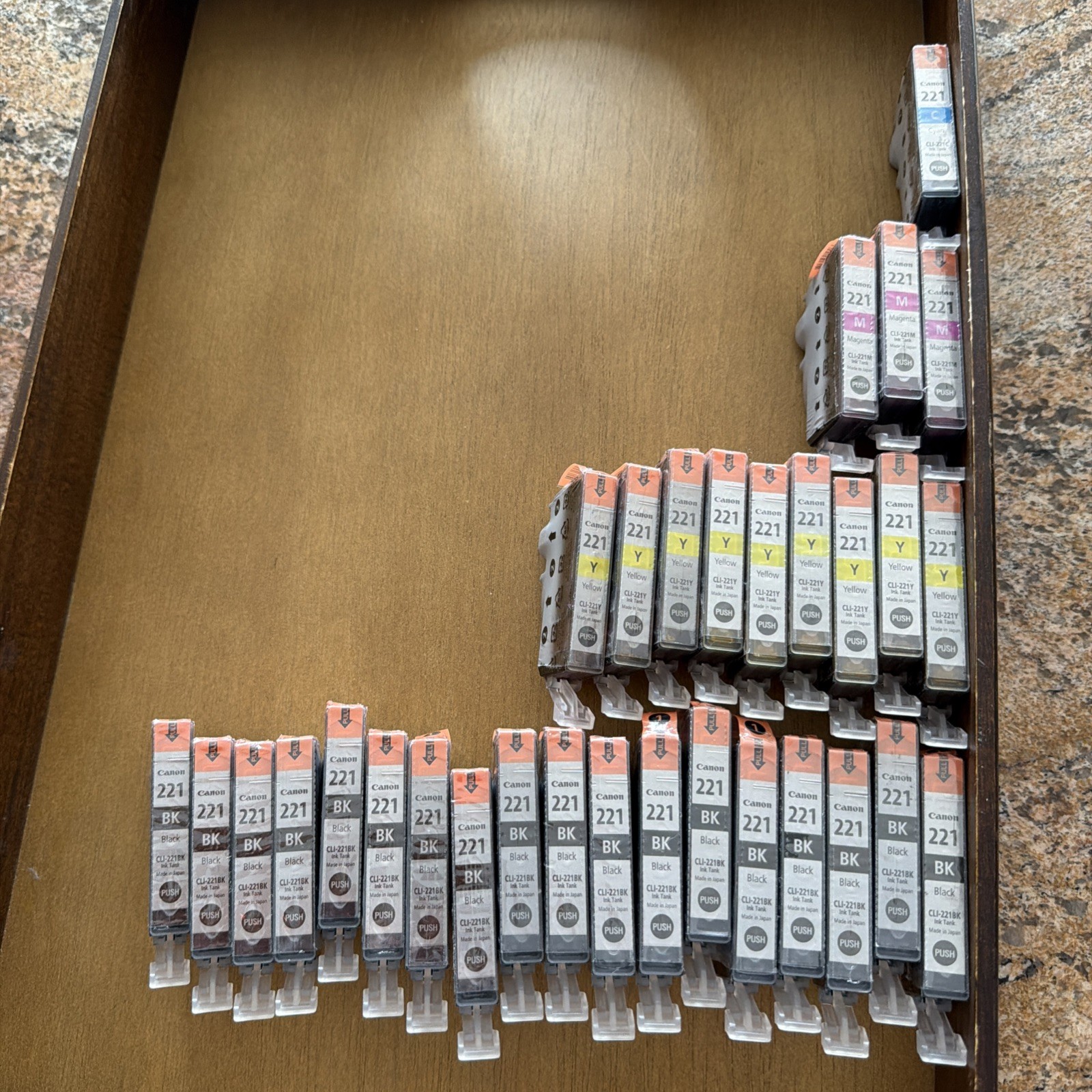 Genuine Canon CLI-221 BK Y M C Ink Cartridges OEM Sealed Lot of 31
