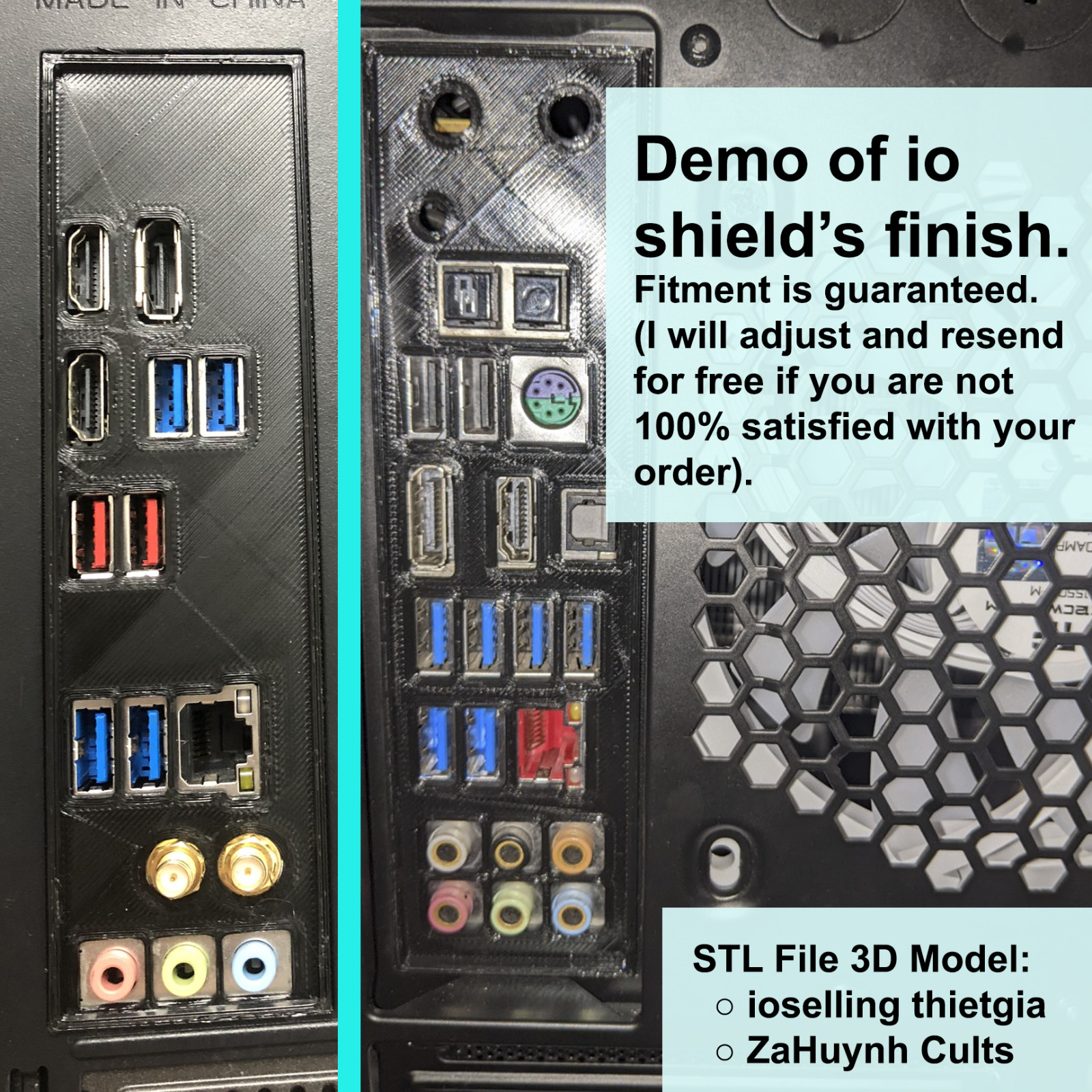 Custom Made IO Shield (Ventilated, Embossed, Perforrated), 3D Printed, Backplate