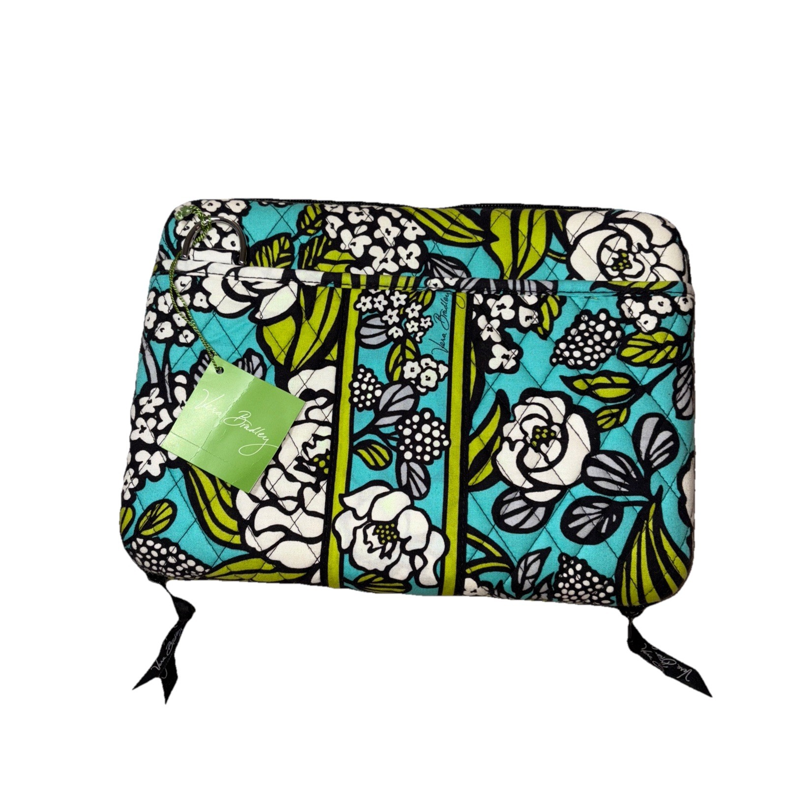 NWT Vera Bradley Tablet Case 10x8, Vibrant Teal Blue, Lime Green, White Flowers
