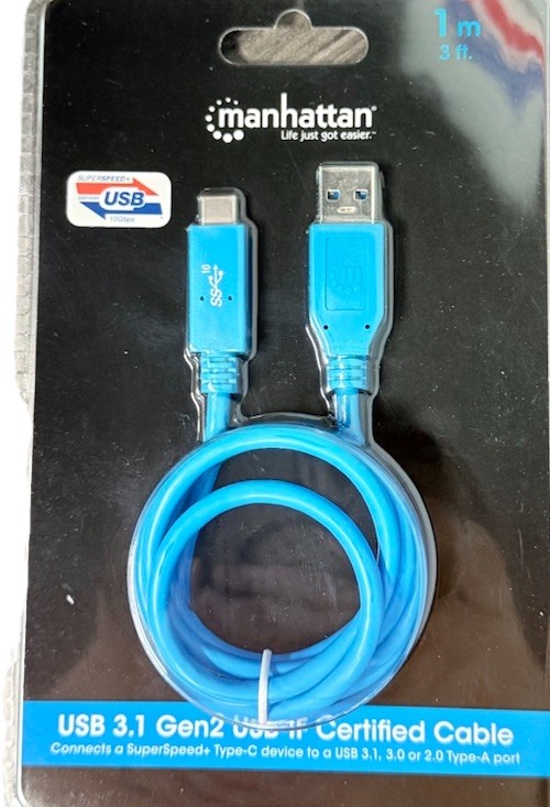 Manhattan (2nd-Gen) USB Type-C to USB-A 3.1 Cable Blue SuperSpeed+ 10Gbps 3ft
