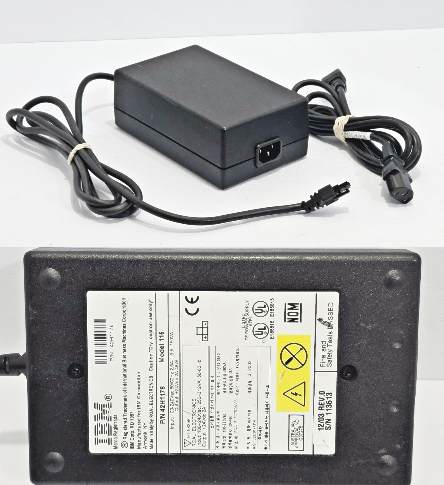 Genuine IBM 42H1176 Model 115, AC/DC Adapter Power Supply 24V 2A 48W 3Pin Tip