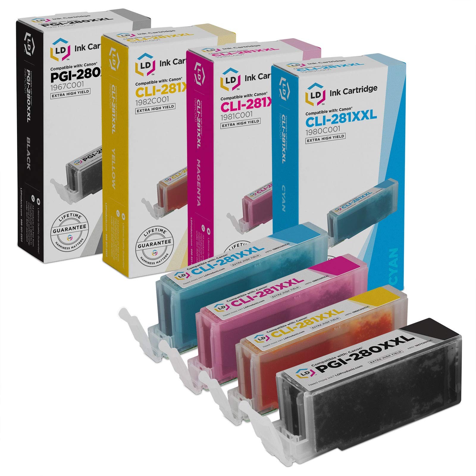 LD Compatible Canon PGI-280XXL & CLI-281XXL Black Cyan Magenta Yellow Ink 4-Pack