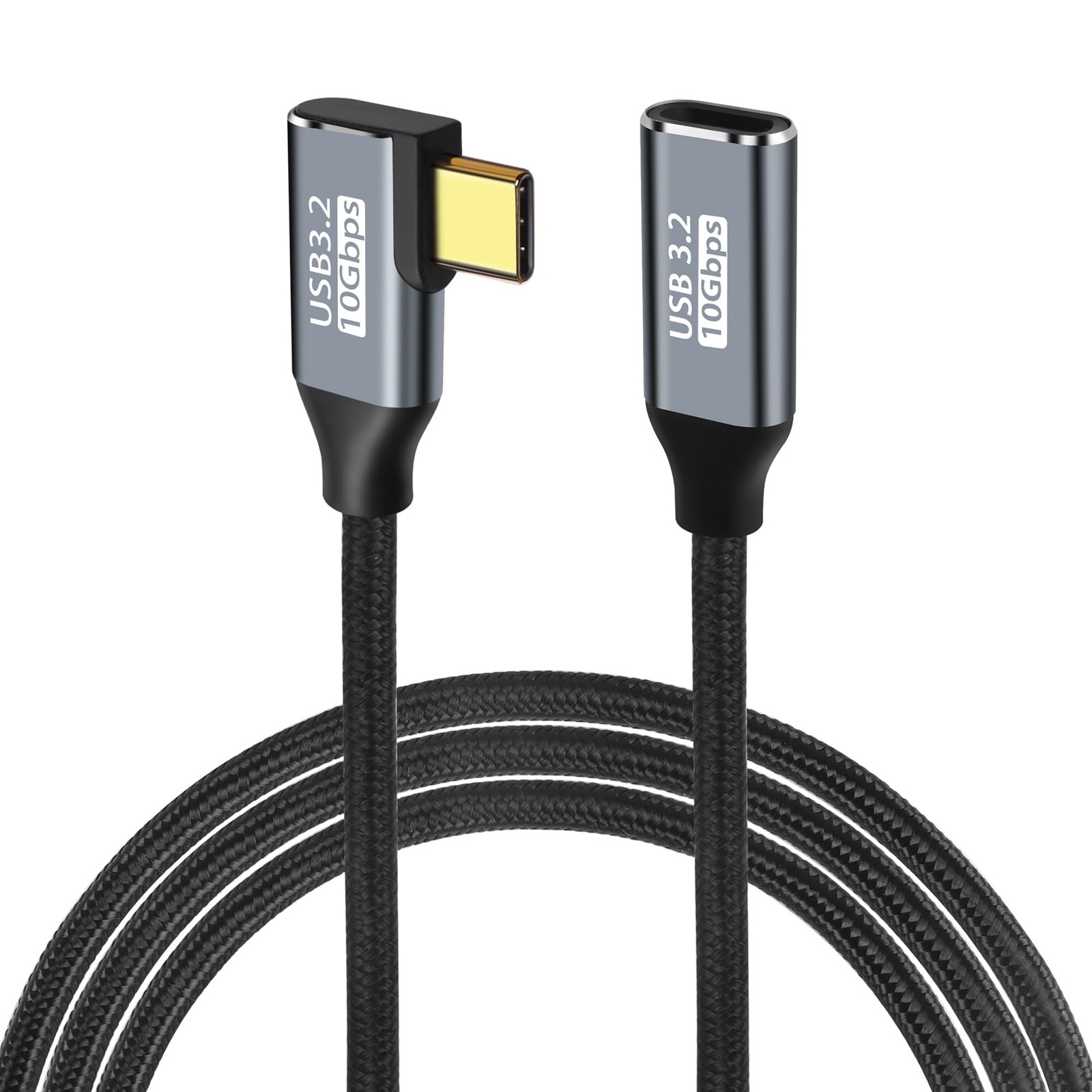 GELRHONR 90 Degree Elbow USB C Extension Cable, 10Gbps USB3.2 2M/6.5Ft, Black 