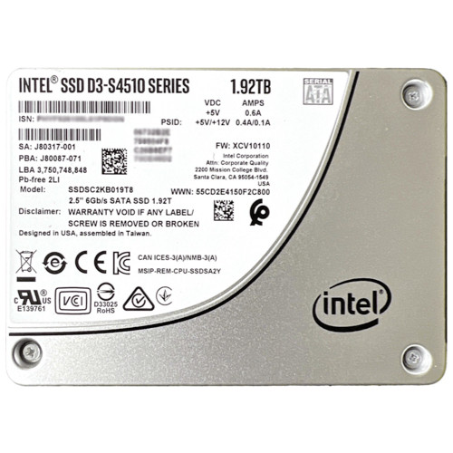 Intel D3 S4510 Series 1.92TB SATA 6G 2.5" SSD SSDSC2KB019T8