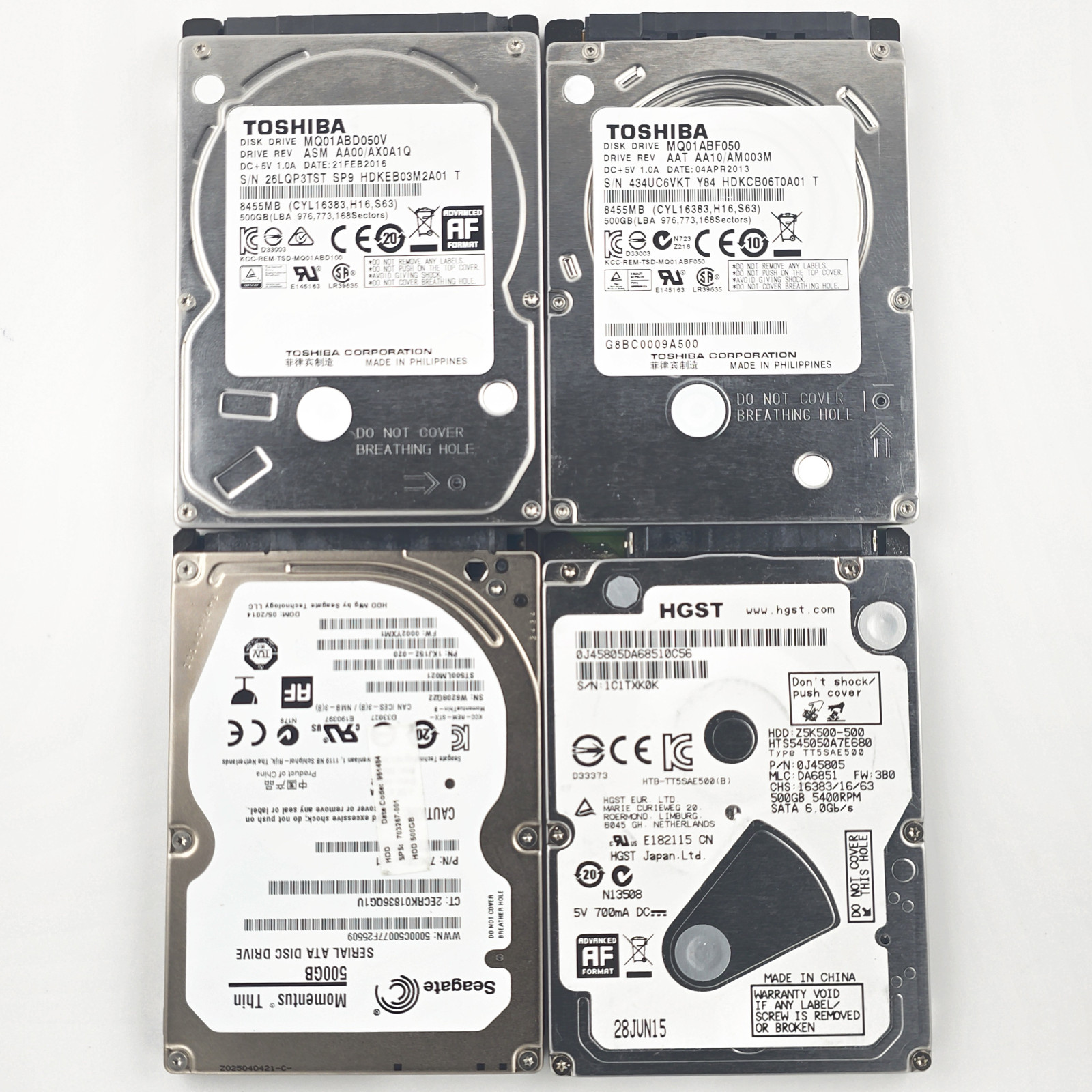 4x 500GB 2.5" SATA HDD Pack SMART Passed Mixed Lot