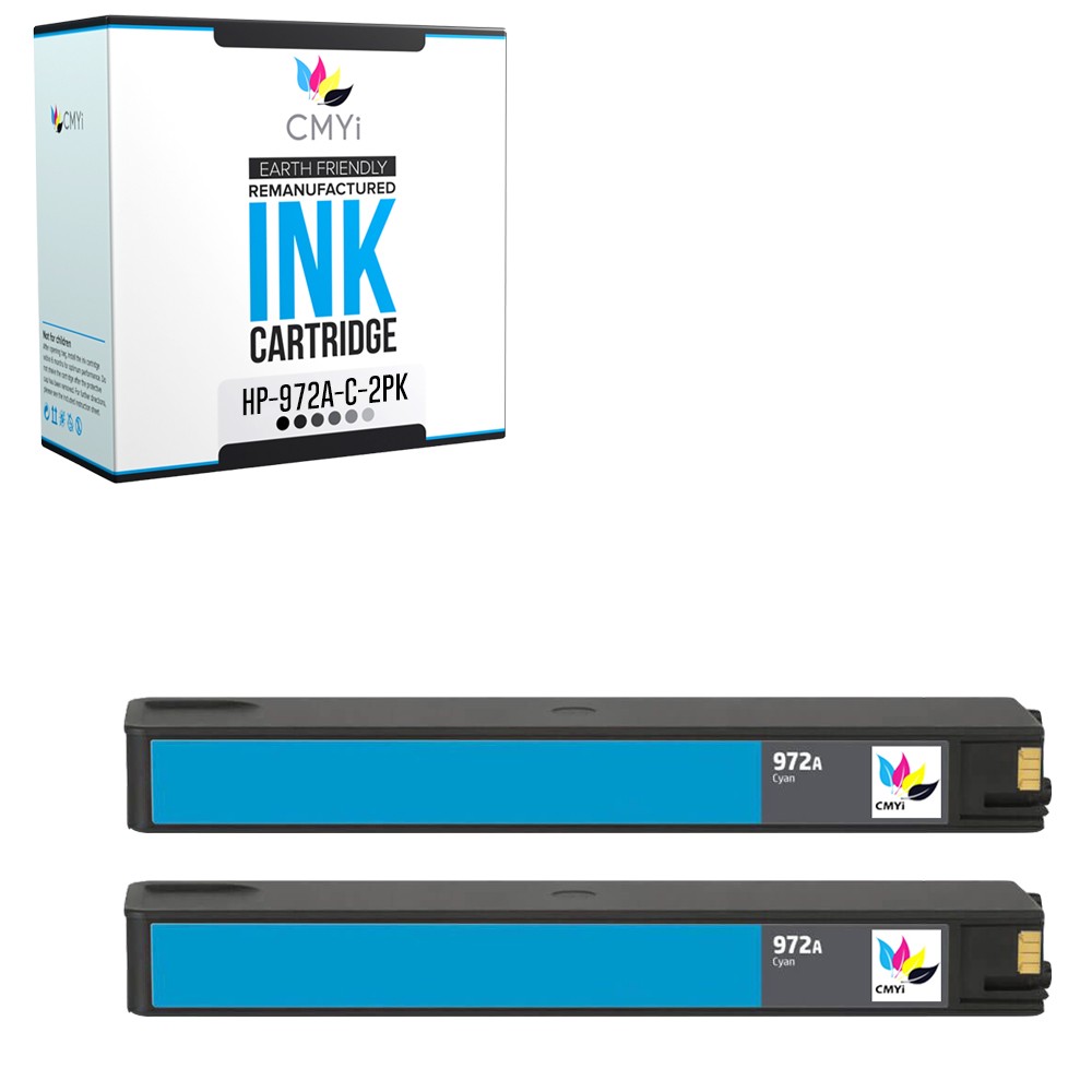 2-Pack Compatible CMYi 972A Cyan Ink Cartridges for HP PageWide Pro 477dwt 552dw