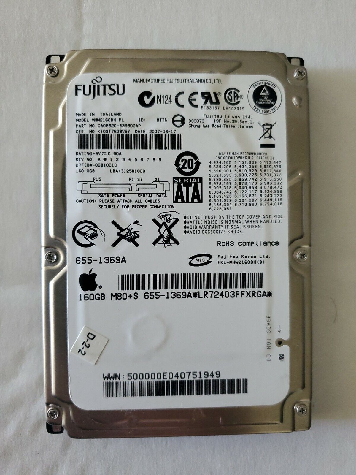 Fujitsu 160GB MHW2160BH PL 2.5