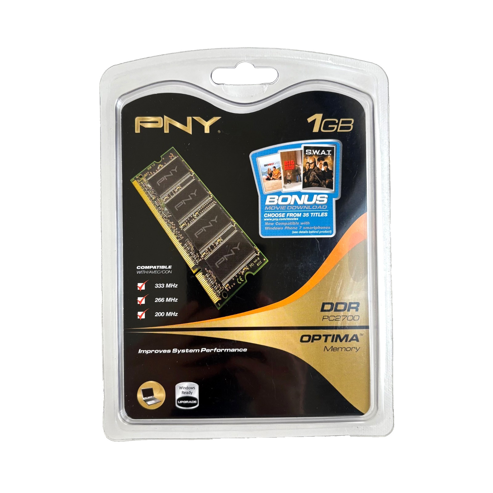 PNY Optima 1GB DDR PC2700 333MHz Desktop RAM Memory DIMM MD1024SD1-333 Sealed