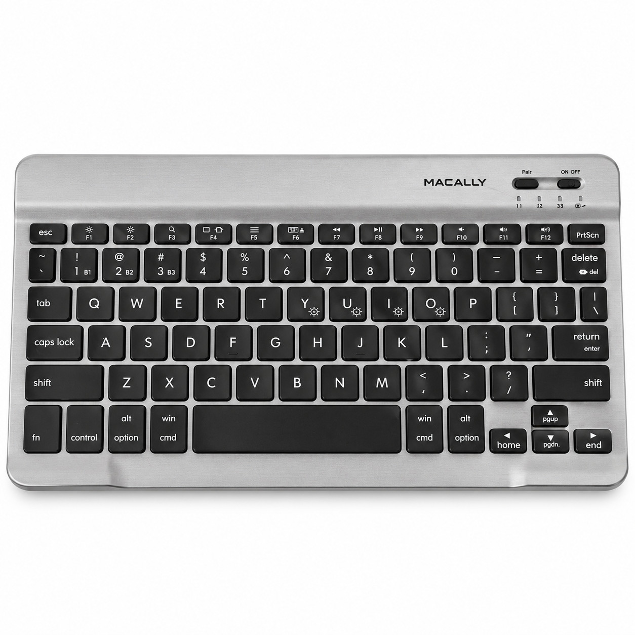 Macally Bluetooth Backlit Keyboard Mac iPad PC 3-Device Wireless Silver