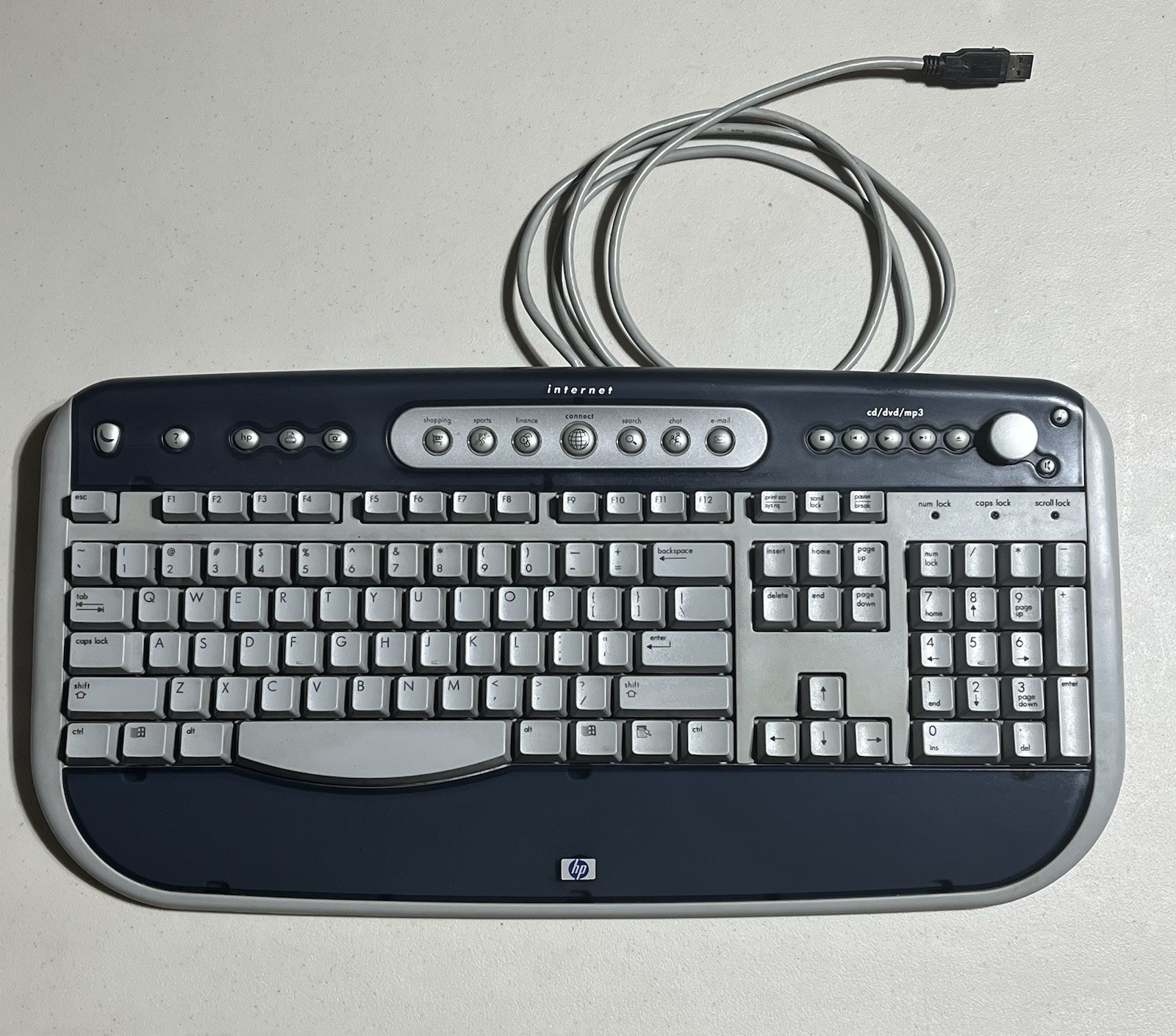 Vintage HP 5185-2027 Keyboard USB Multimedia Gray Blue