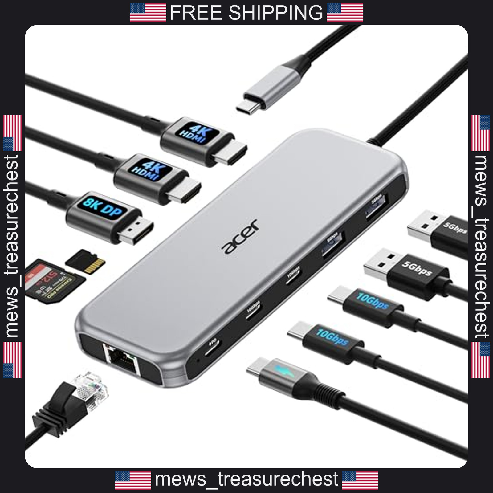 Acer USB-C Docking Station 3 Monitors 11-in-1 Multiport Hub