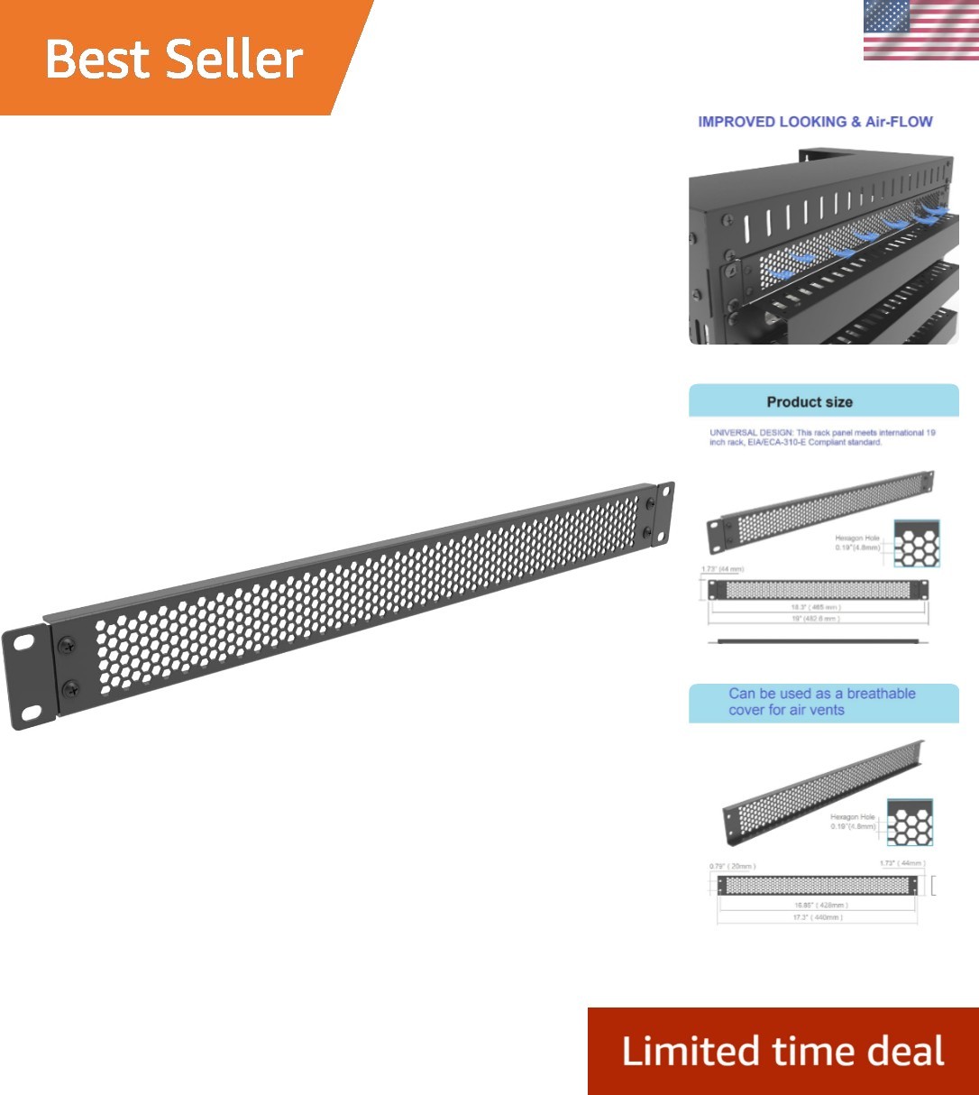 1U Perforated Rack Mount Blank Panel - Steel