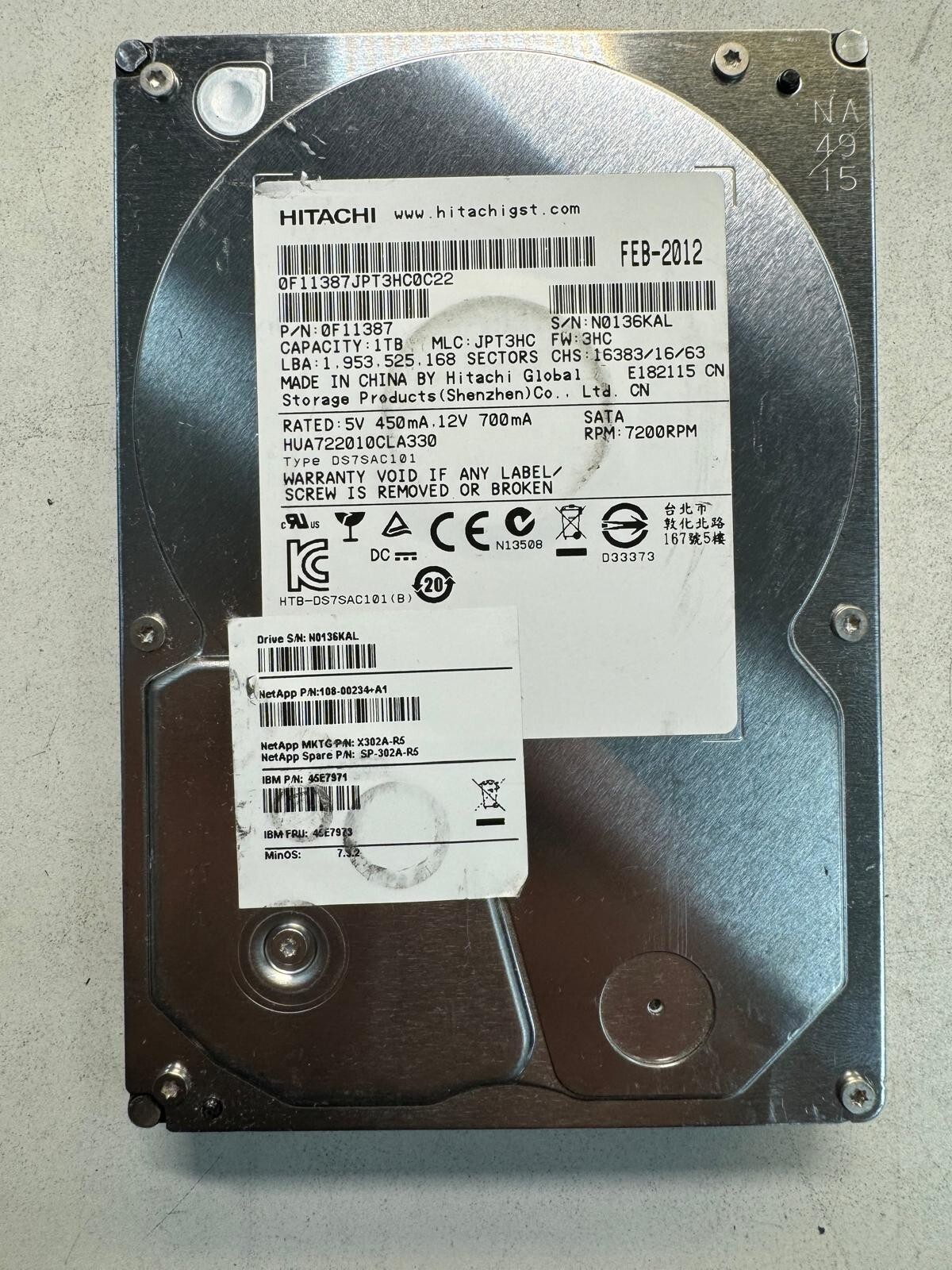NetApp 1TB 108-00234+A1 HUA722010CLA330 3 Gb/s SATA Server Hard Drives