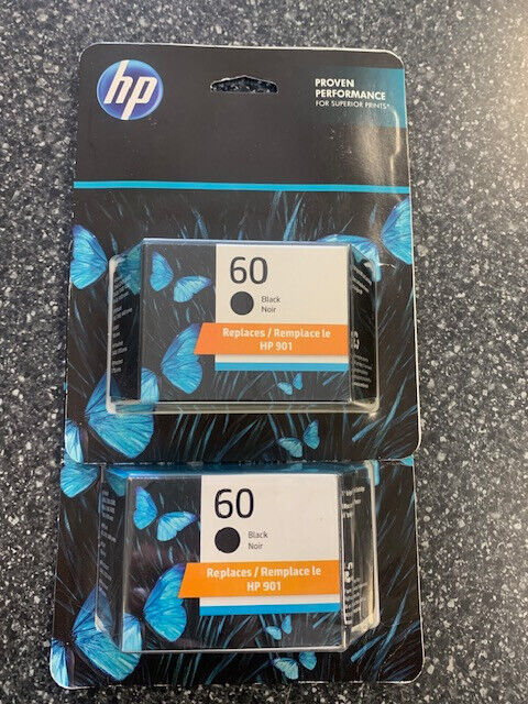Genuine New HP 60 Black Ink Cartridges 2-pack CC640WN Exp Jan 2025 NIB