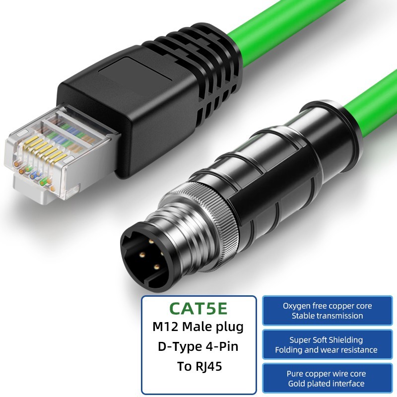 M12 to RJ45 Ethernet Cable Cat6A Shielded IP67 Industrial 8 Pin A D X Coded