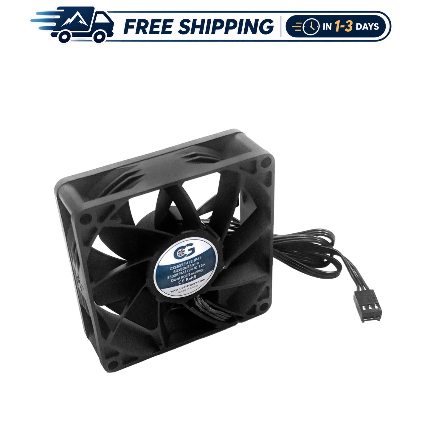 Versatile 12V High-Speed Fan -  Rated for Harsh Environments, 80x25mm