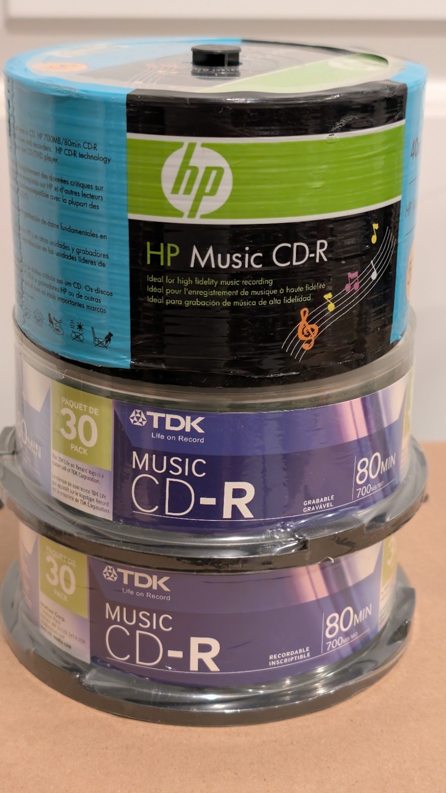 Lot of 110 Blank Music CD-R Discs HP 50pk & TDK 30pk (x2) Spindles 80 Min 700MB