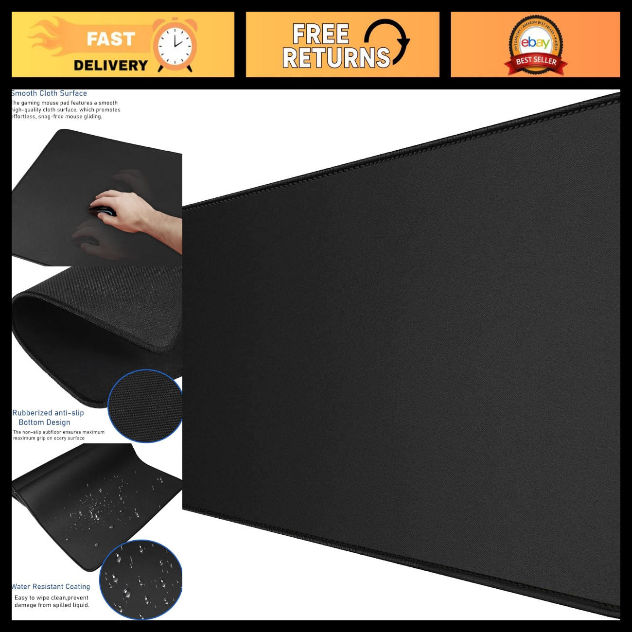 Large Extended Gaming Mouse Pad 47.3x23.6 in with Stitched Edges - Smooth Surfac