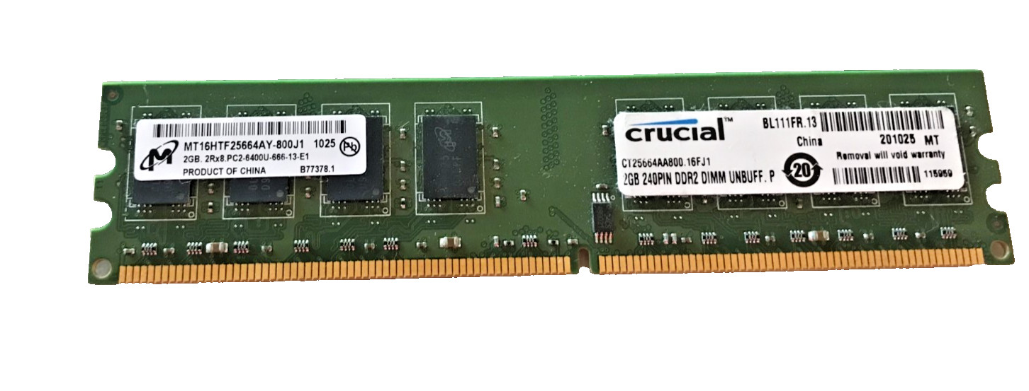 Micron MT16HTF25664AY-800J1 2GB. 2Rx8.PC2-6400U-666-13-E1 PC Memory