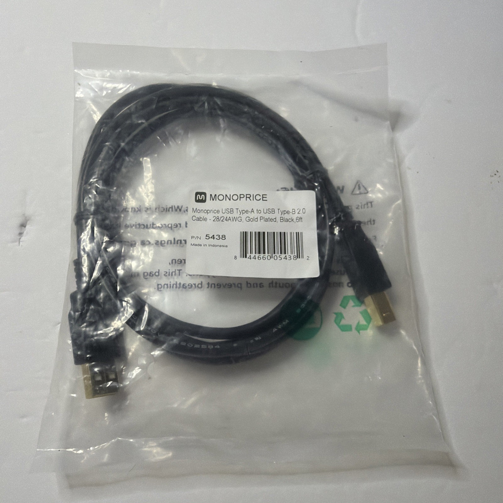 Monoprice USB Type-a to USB Type-B 2.0 Cable - 28/24AWG, Gold Plated, Black, 6ft