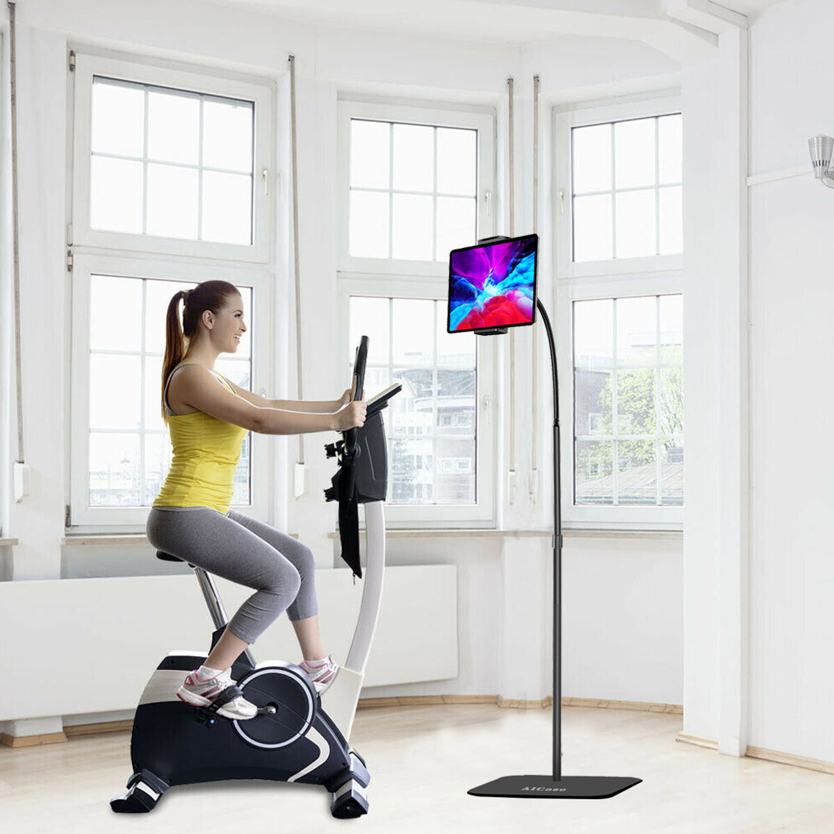 Aluminum Mount Adjust Gooseneck Floor Stand Holder For iPad Pro Air Samsung Tab