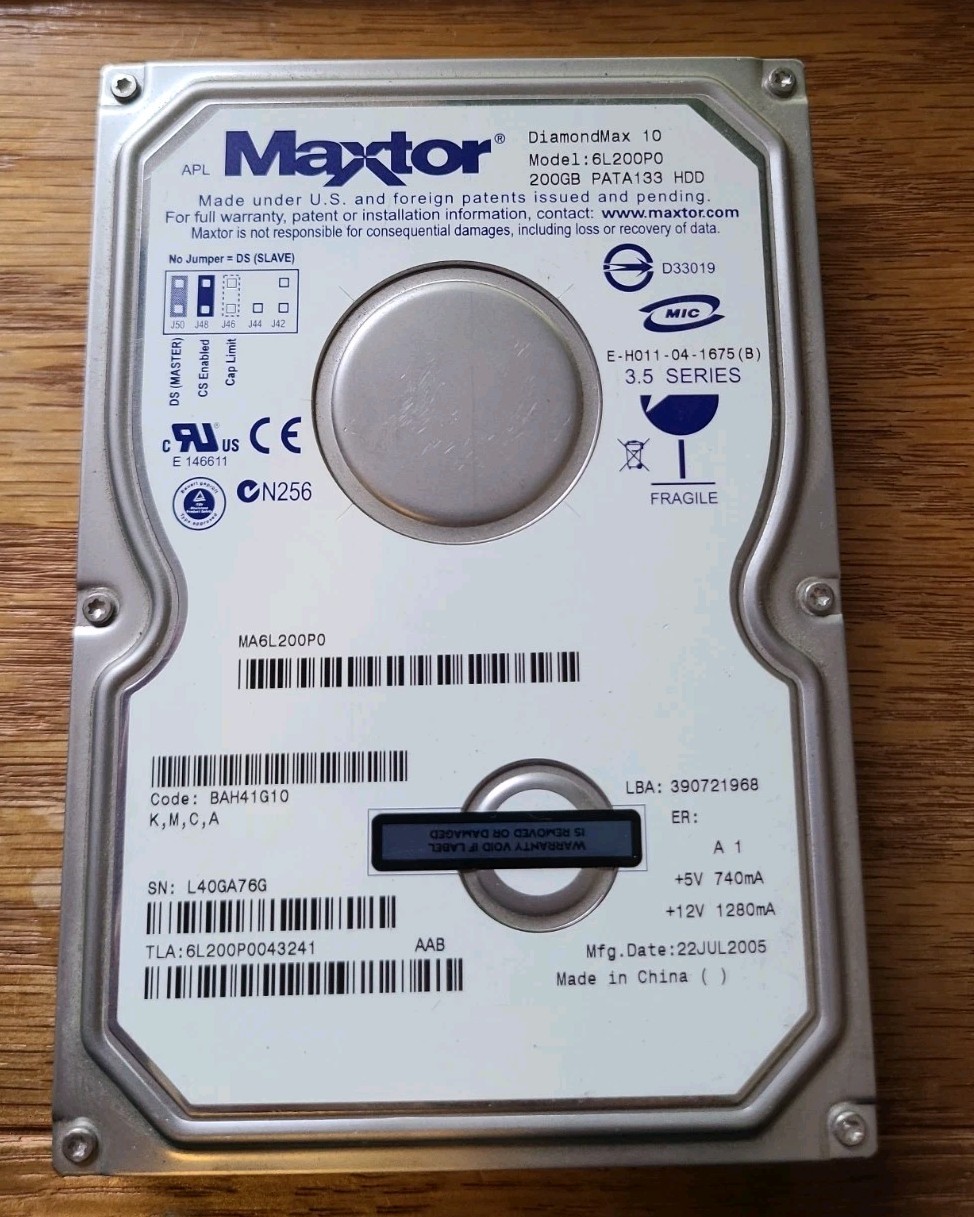 Maxtor DiamondMax 10, 200GB, PATA133 HDD, IDE, Hard Drive, 6L200P0