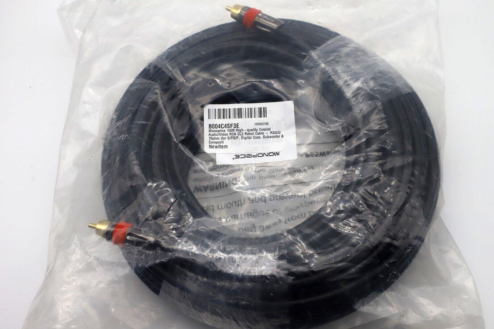 MONOPRICE 5872 A/V Cable,RCA Coax M/M,CL2 rated,100ft,RG6/U 75 ohm