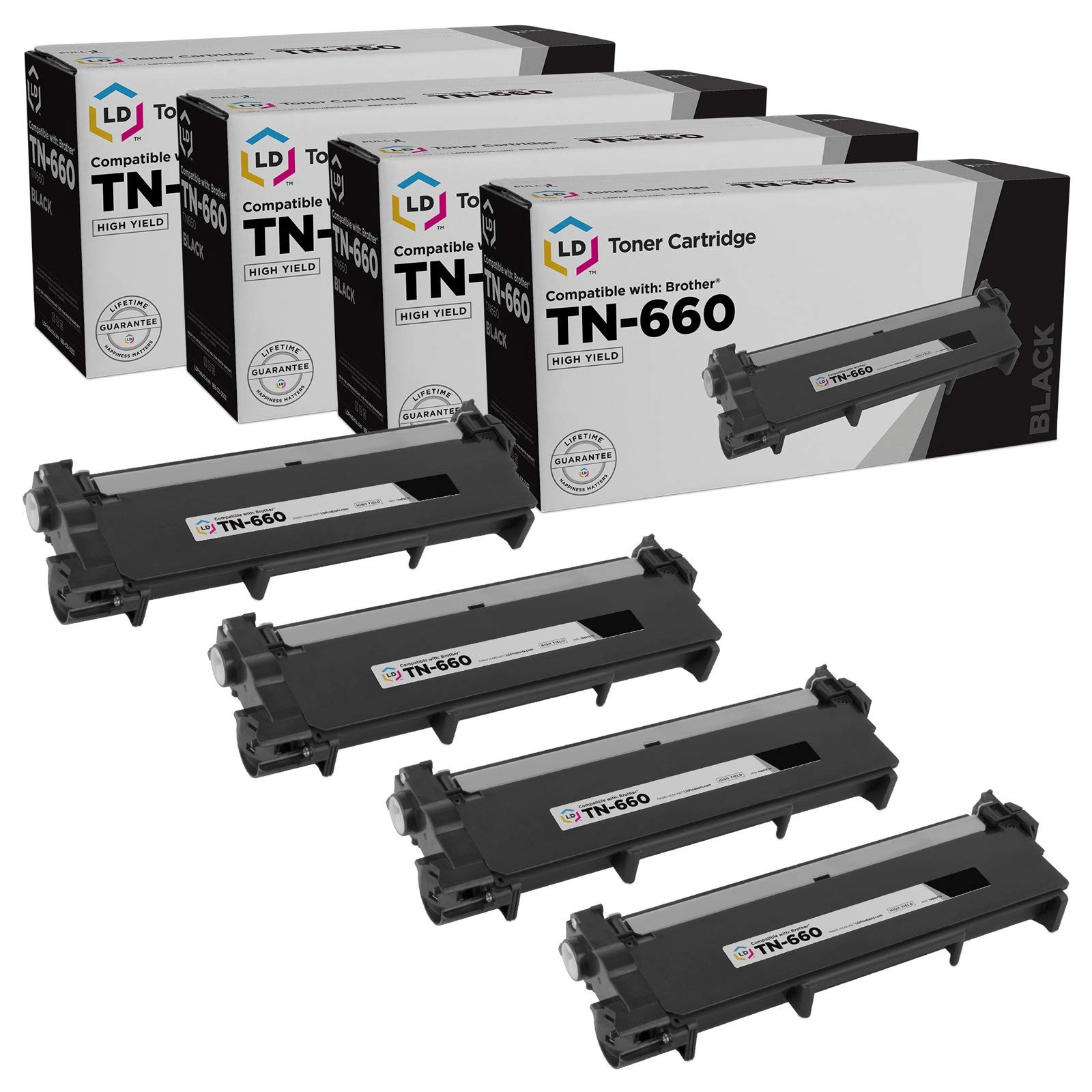 Compatible Toner Cartridge for Brother TN660 High Yield (Black, 4-Pack)