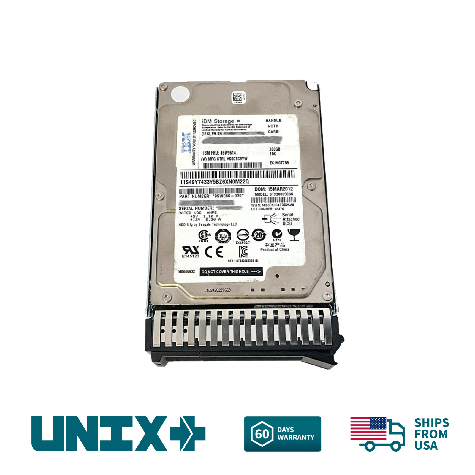 IBM 45W9614 300GB SAS 2.5" 6Gbps 15K RPM Hard Disk Drive w/ Caddy for IBM Server