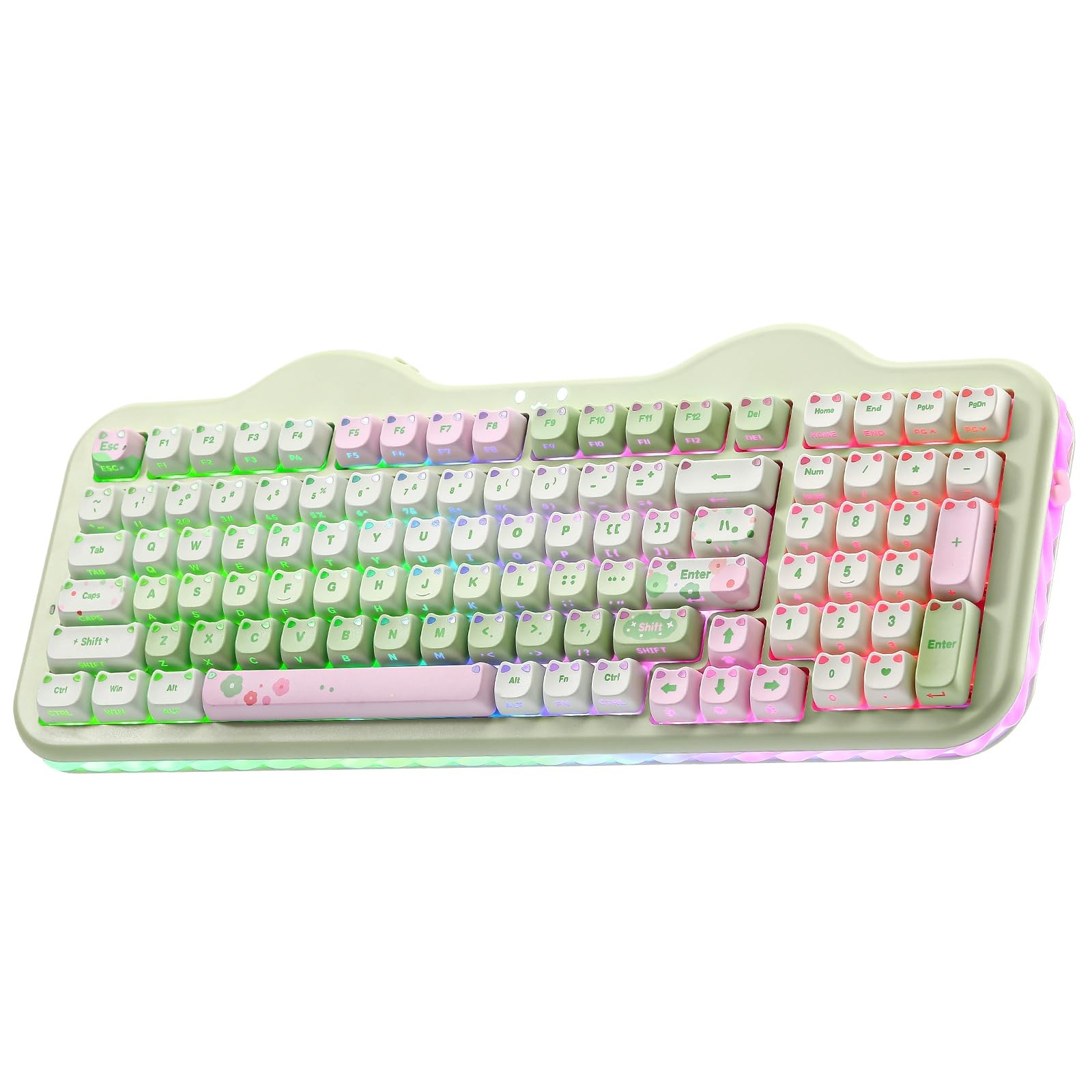 YUNZII C98 Cute Wireless Mechanical Keyboard(Green Mao, Milk Switch)