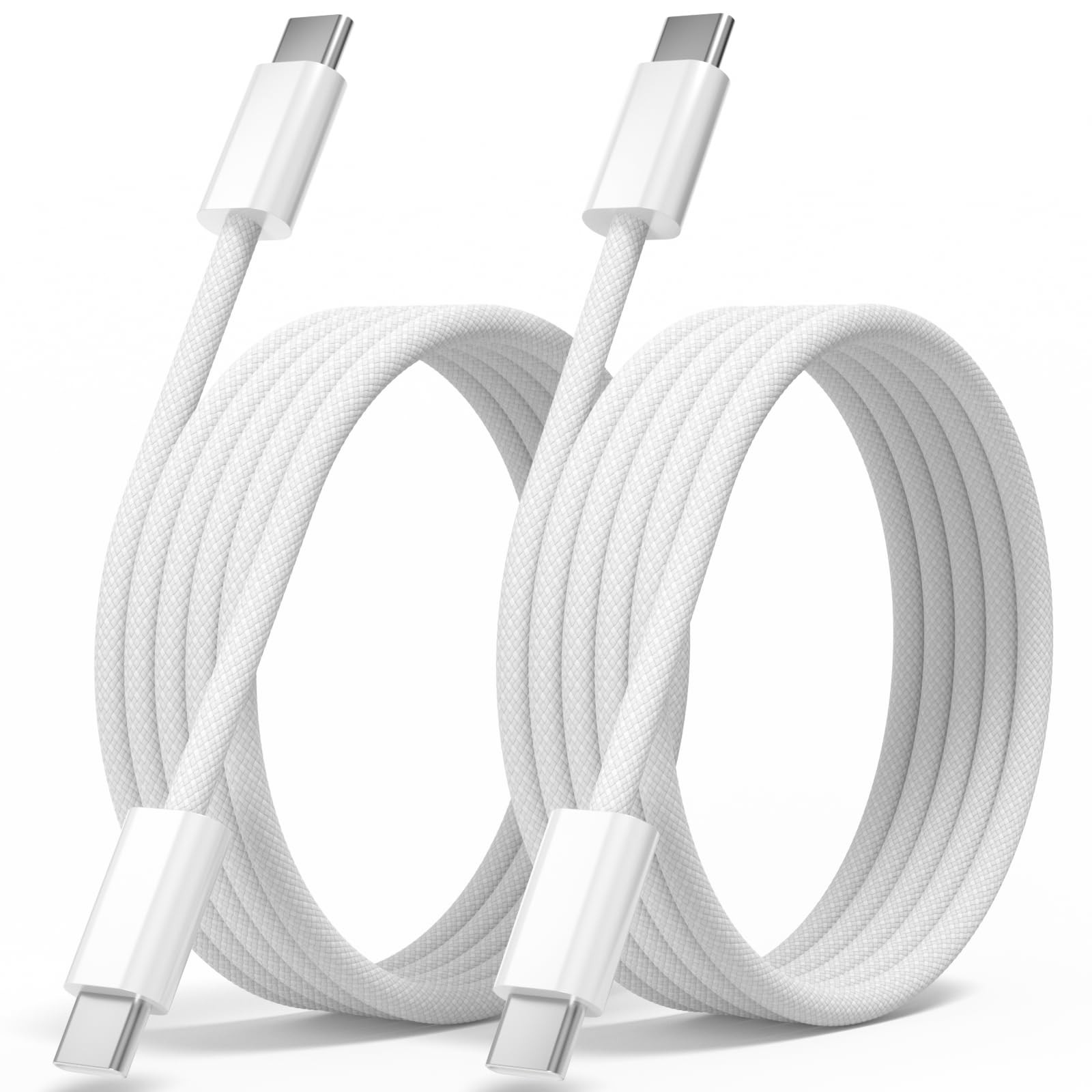 Quickeep USB C to C Cable 3FT 2 Pack, Nylon Braided 60W iPhone 3FT, White 