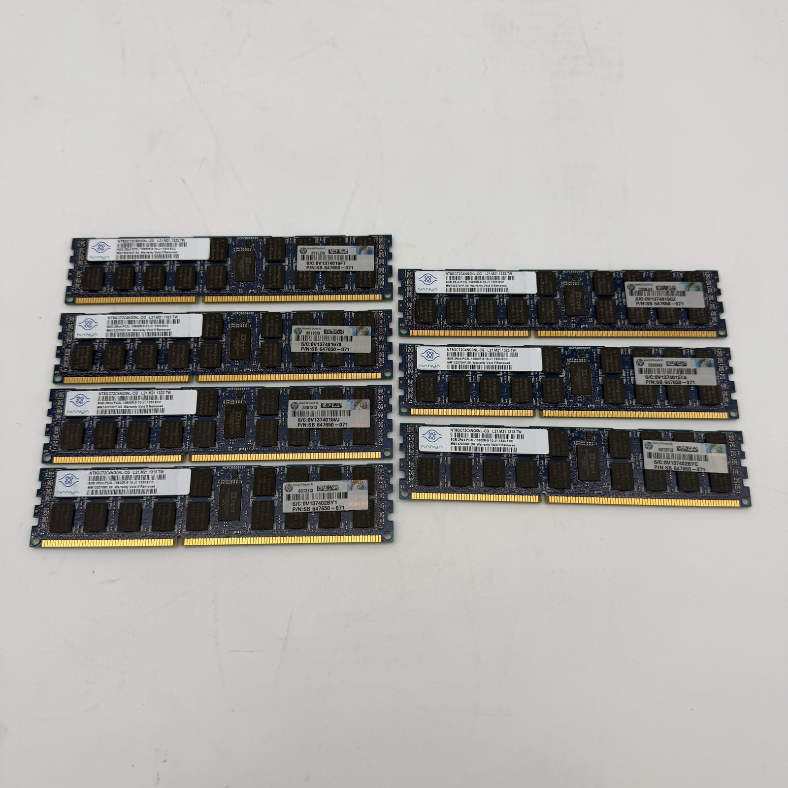 LOT OF 7 NANYA 8GB 2Rx4 PC3L-10600R-9-10-J1 Server RAM