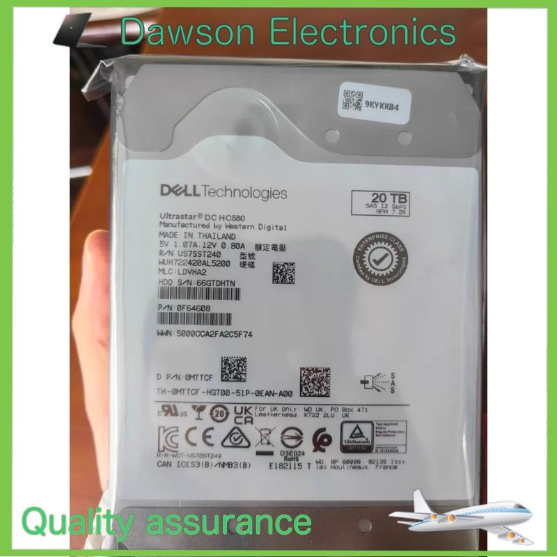New Dell 3.5" 20T SAS 7.2K WUH722420AL5200 MTTCF 0F64608 Hard Drive HDD