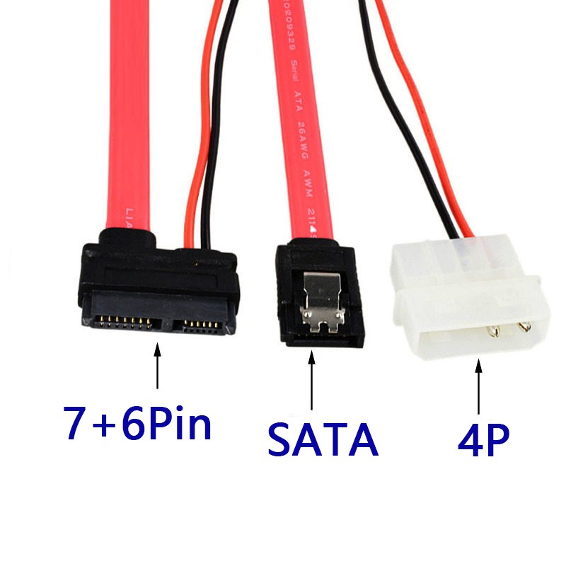 Slim SATA 7+6Pin to SATA Data Power Cable 0.3m Laptop Optical Drive to Desktop