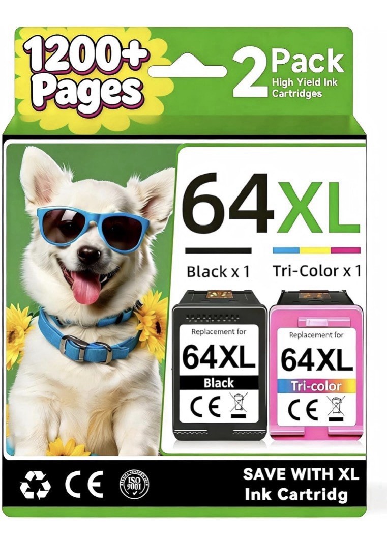 2 Pack 64XL Black&Color Ink for HP ENVY 7120 7130 7132 7155 7158 7164 7800 7820 