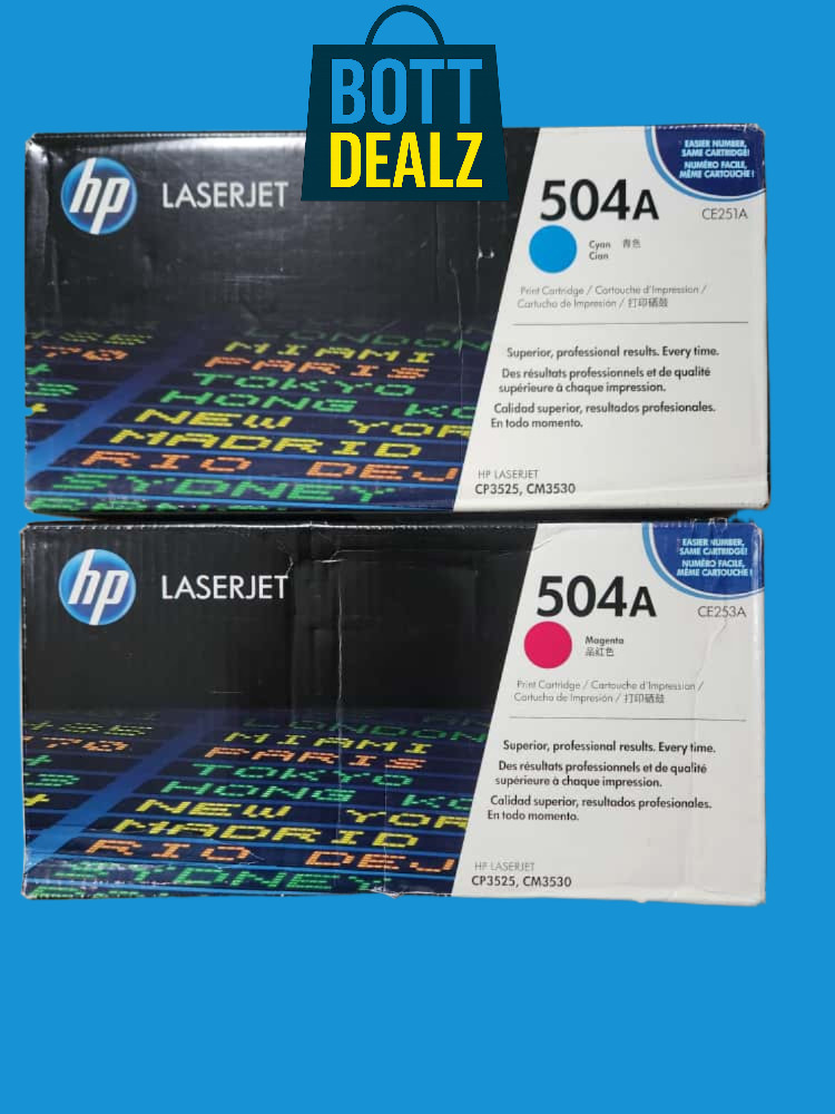 Genuine OEM HP 504A Toner Set – Cyan (CE251A) + Magenta (CE253A)  NEW SEALED