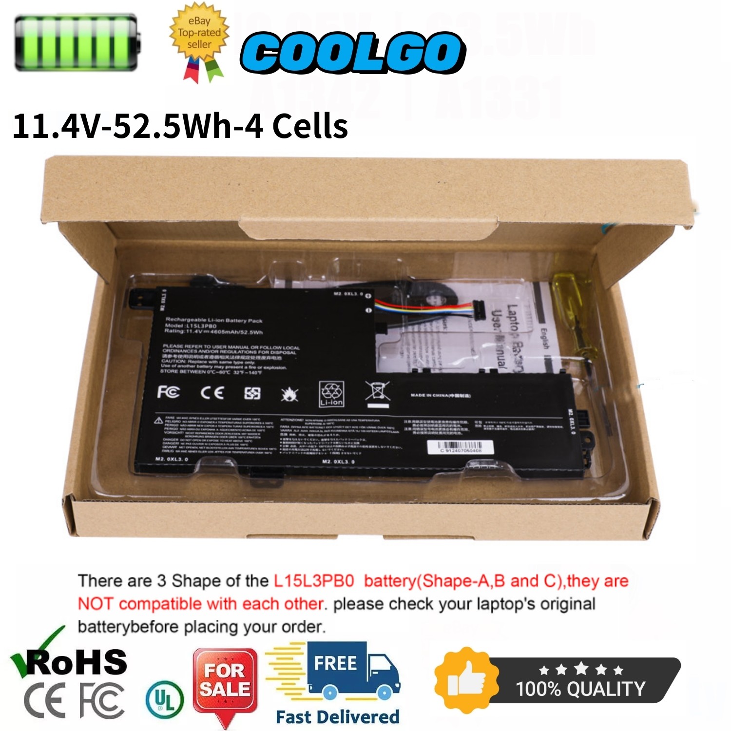 ✅L15L3PB0 L15C3PB1 Battery for Lenovo Flex 5 1470 1570 IdeaPad 320S-14IKB 52.5Wh