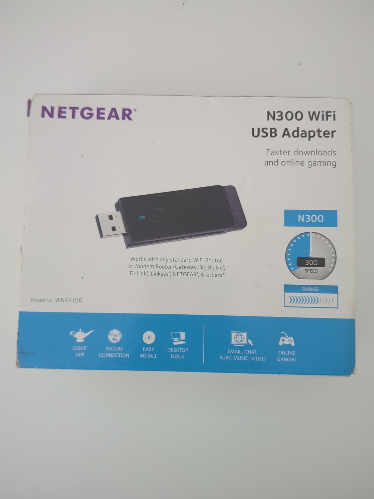 NETGEAR WNA3100 Wireless N-300 USB Wifi USB Adapter with Cradle SEALED
