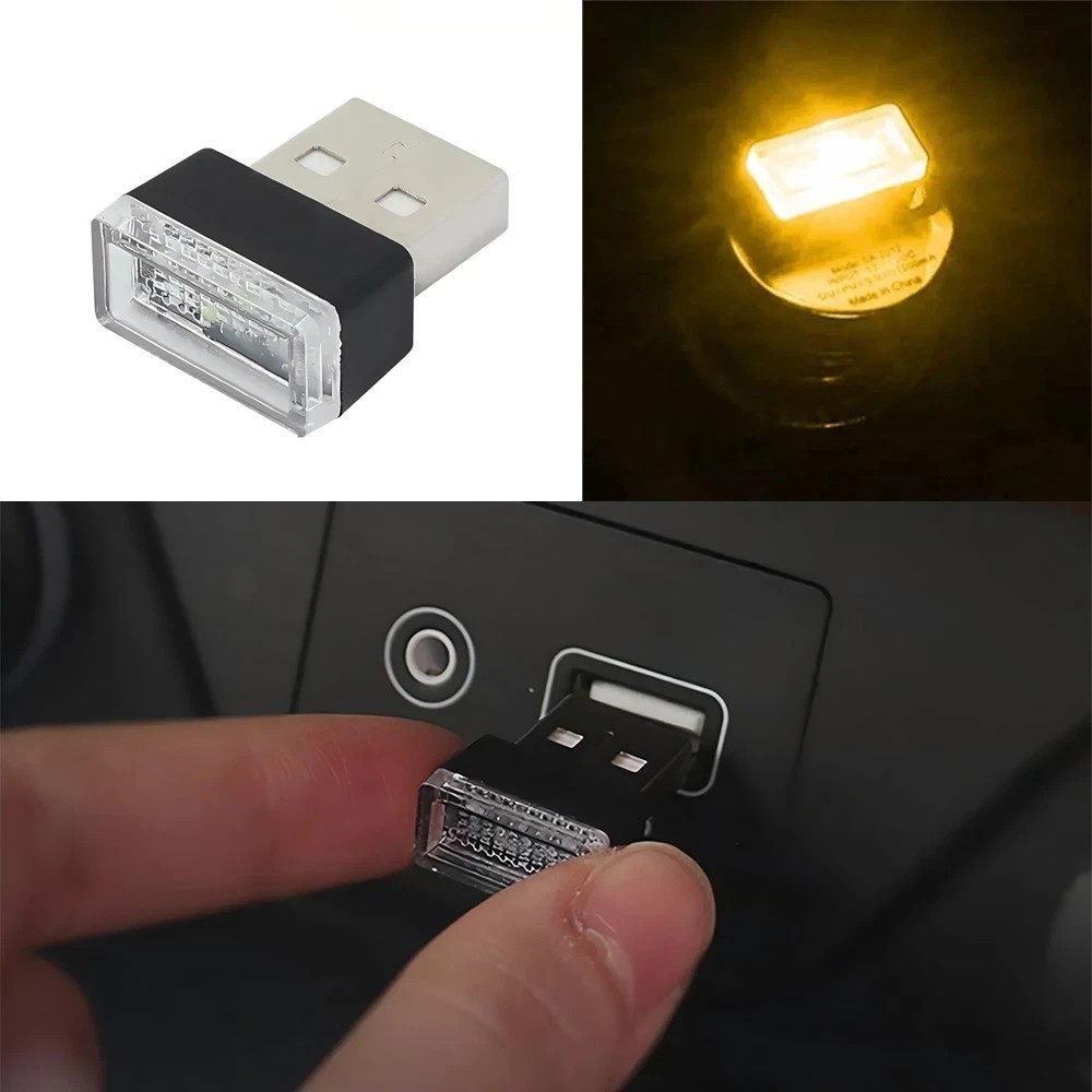 Yellow Mini USB Car Atmosphere Lights LED Cigarette Lighter Decorative Lights